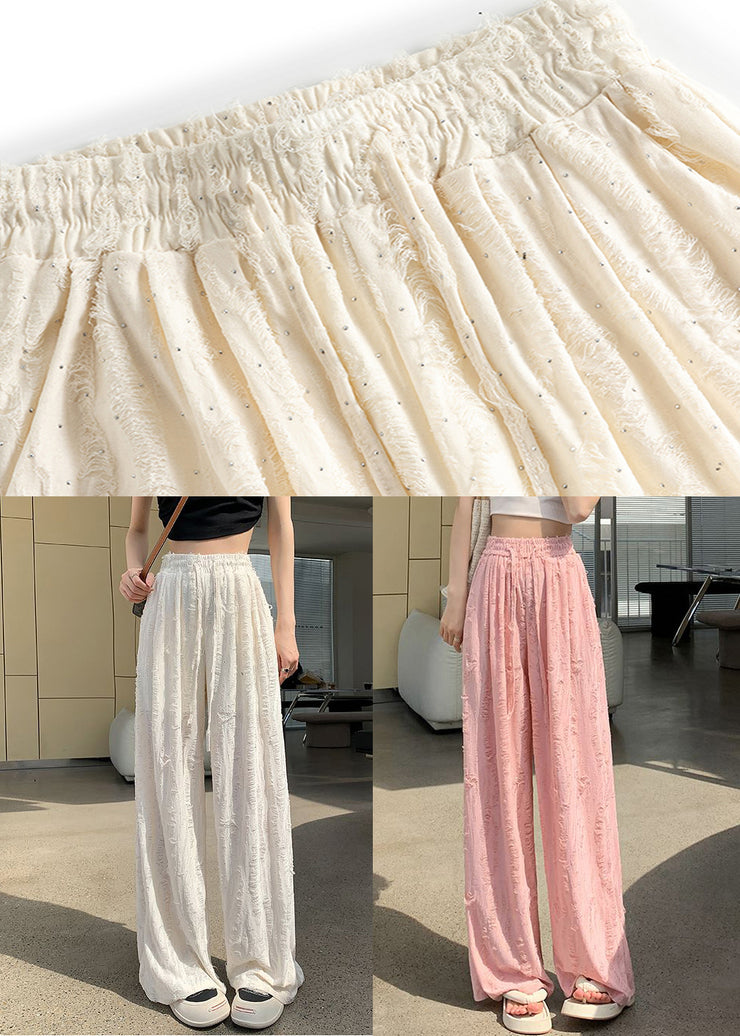 Loose Pink Zircon Elastic Waist Pants Summer