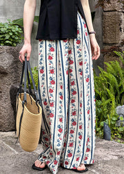 Loose Print Pockets Elastic Waist Wide Leg Pants Summer