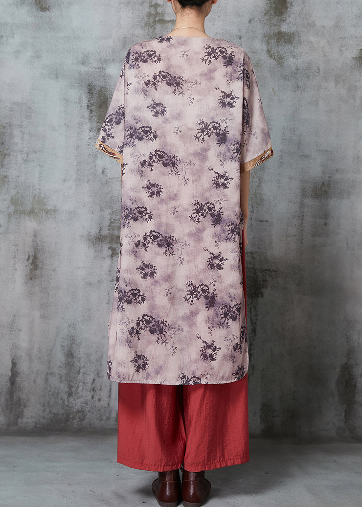 Loose Purple Asymmetrical Print Linen Two Pieces Set Summer