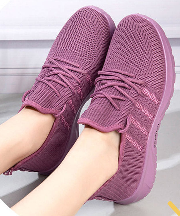 Loose Purple Lace Up Hollow Out Flat Shoes