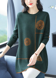 Loose Purple O Neck Zircon Woolen Knit Mid Dress Spring