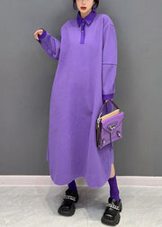 Loose Purple Peter Pan Collar Cotton Solid Dresses Spring