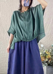 Loose Purple Ruffled Low High Design Cotton T Shirt Batwing Sleeve