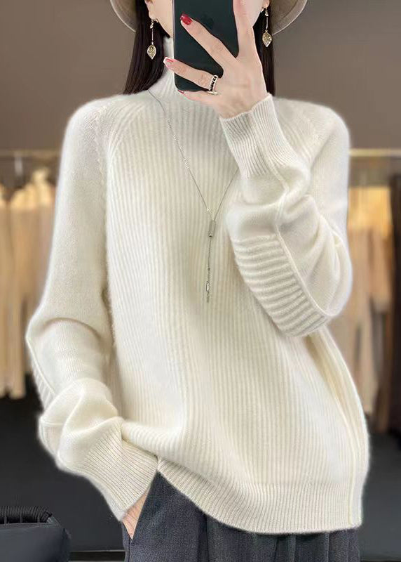 Loose Purple Turtleneck Cozy Cotton Knit Sweaters Long Sleeve