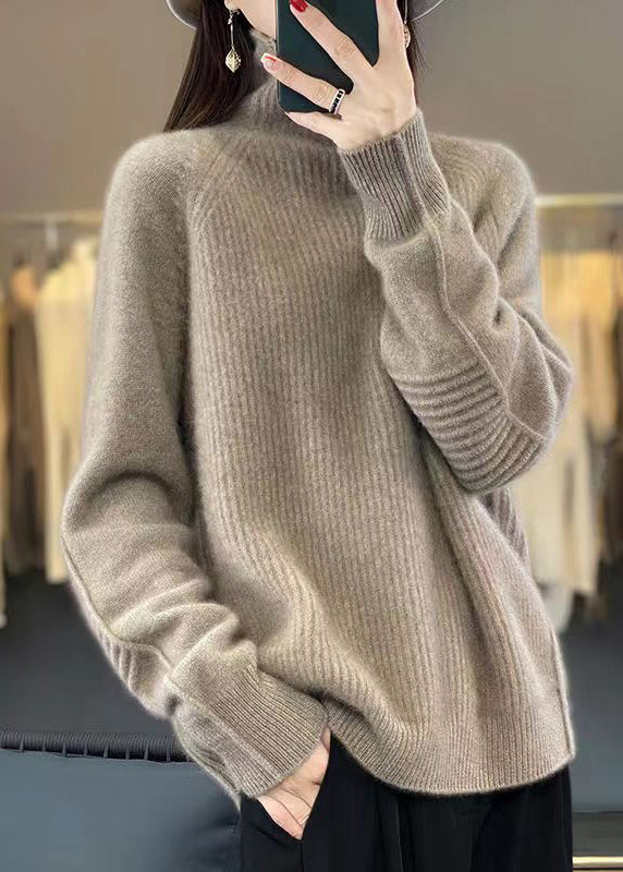 Loose Purple Turtleneck Cozy Cotton Knit Sweaters Long Sleeve