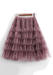 Loose Purple Wrinkled Elastic Waist Tulle Skirts