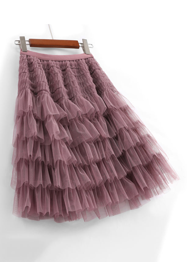 Loose Purple Wrinkled Elastic Waist Tulle Skirts