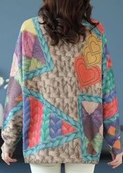 Loose Rainbow O Neck Print Patchwork Wool Knit Tops Spring