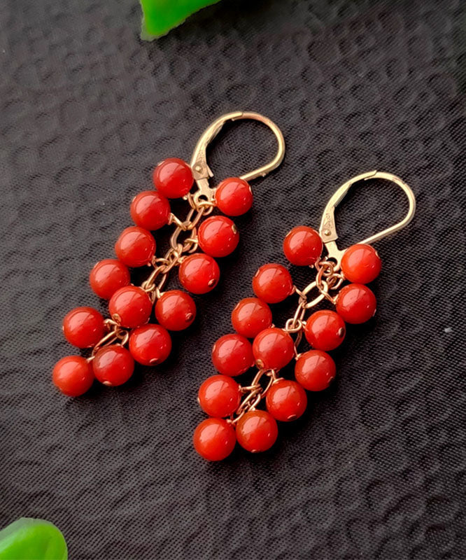 Loose Red 14K Gold Agate Drop Earrings