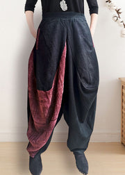 Loose Red Black Patchwork Elastic Waist Lantern Pants Spring