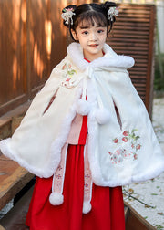 Loose Red Embroideried Kids Hooded Cloak Winter