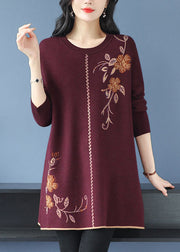 Loose Red O Neck Zircon Wool Knit Sweaters Long Sleeve