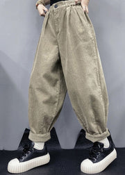 Loose Red Pockets Elastic Waist Corduroy Pants Spring