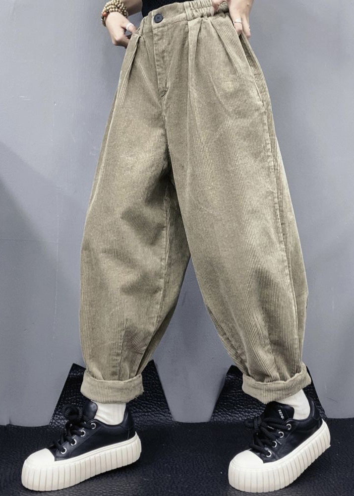 Loose Red Pockets Elastic Waist Corduroy Pants Spring