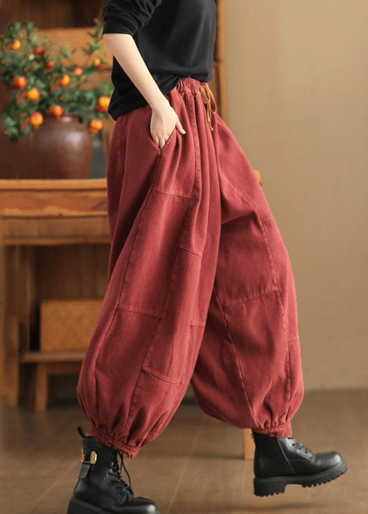 Loose Red Pockets High Waist Fleece Pants Pants Spring