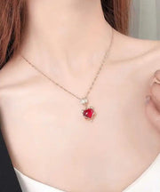 Loose Red Stainless Steel Zircon Gem Stone Little Fox Pendant Necklace