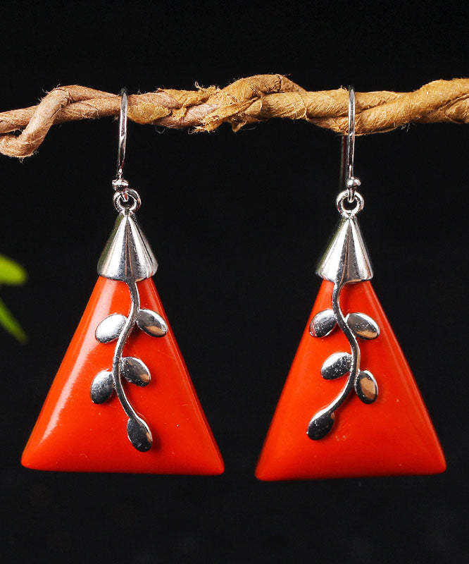 Loose Red Sterling Silver Cinnabar Drop Earrings