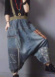 Loose Retro Blue Pockets Denim Carpenter Pants Fall