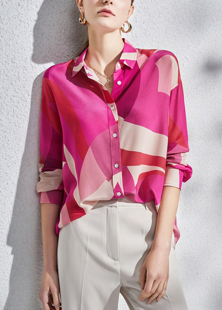 Loose Rose Peter Pan Collar Button Silk Shirts Long Sleeve