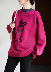 Loose Rose Turtleneck Patchwork Warm Fleece Sweatshirts Winter