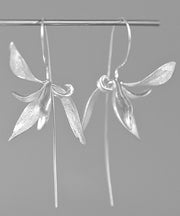 Loose Silk Sterling Silver Orchid Hoop Earrings