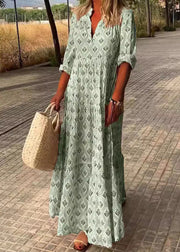 Loose Sky Blue V Neck Print Maxi Dresses Fall