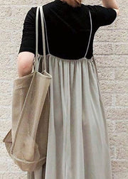 Loose Slash Neck Wrinkled Long Strap Dress Summer