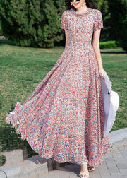 Loose Stand Collar Print Tunic Chiffon Long Dress Summer