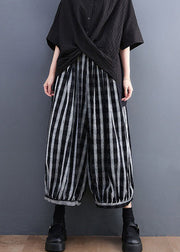 Loose Striped Pockets Elastic Waist Cotton Wide Leg Pants Spring