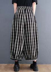 Loose Striped Pockets Elastic Waist Cotton Wide Leg Pants Spring