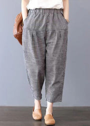 Loose Striped Pockets Elastic Waist Linen Harem Pants Summer