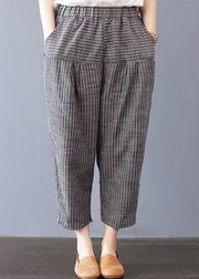 Loose Striped Pockets Elastic Waist Linen Harem Pants Summer