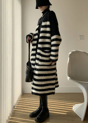 Loose Striped V Neck Striped Knit Loose Cardigan Winter