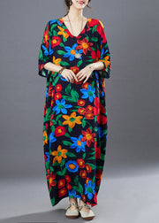 Loose V Neck Print Cozy Holiday Long Dress Summer