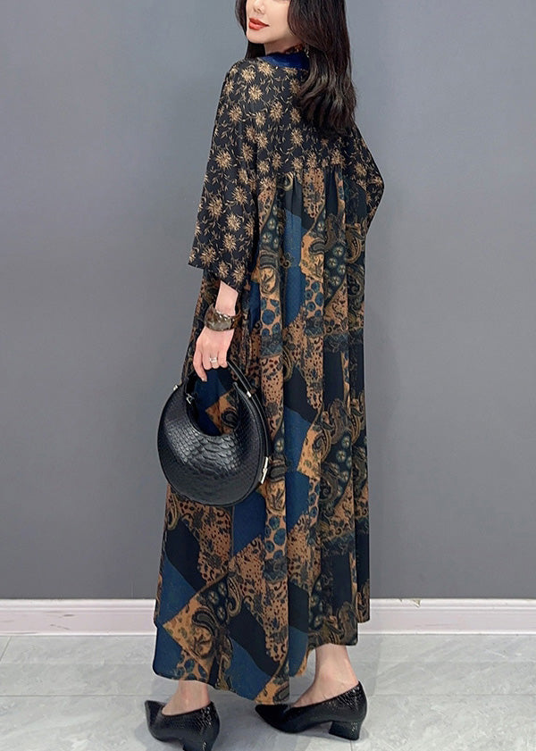 Loose V Neck Print Long Dress Summer