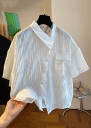 Loose White Asymmetrical Button Cotton Blouses Summer