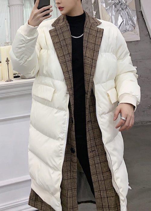 Loose White Button False Two Pieces Patchwork Men Parkas Winter