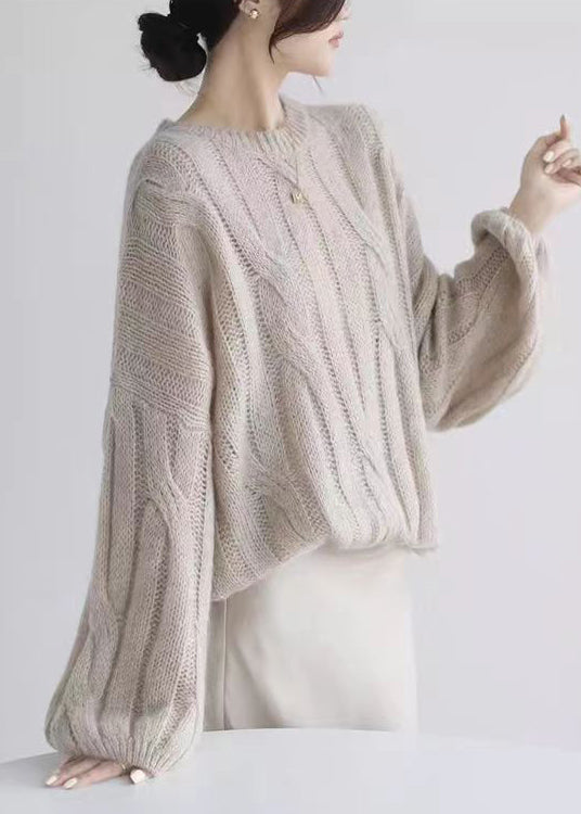 Loose White Hollow Out  Cozy Woolen Shirt Puff Sleeve