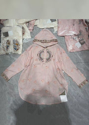 Loose White Hooded Embroidered Button Cotton Top Summer