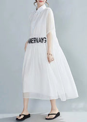 Loose White Peter Pan Collar Embroidered Silk Dresses Summer