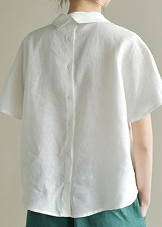 Loose White Peter Pan Collar Solid Linen Top Summer