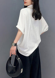 Loose White Peter Pan Collar Solid Shirts Summer