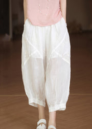 Loose White Pockets High Waist Linen Harem Pants