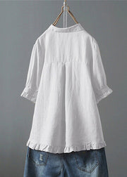 Loose White Ruffled Button Solid Cotton Shirt Summer