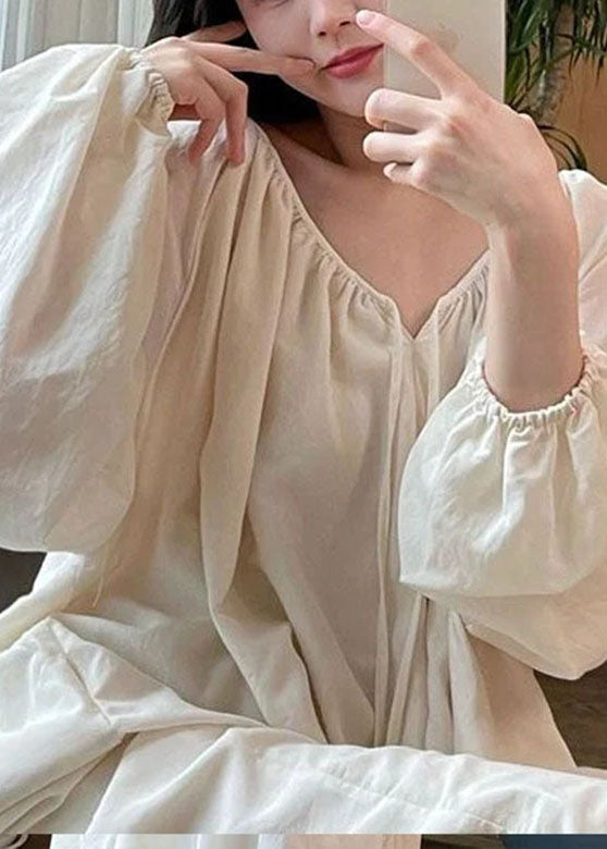 Loose White V Neck Cinched Backless Maxi Dress Long Sleeve