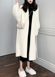 Loose White V Neck Cozy Mink Velvet Cardigan Long Sleeve