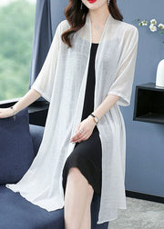 Loose White V Neck Solid Thin Silk Cardigans Summer