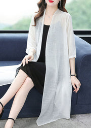 Loose White V Neck Solid Thin Silk Cardigans Summer