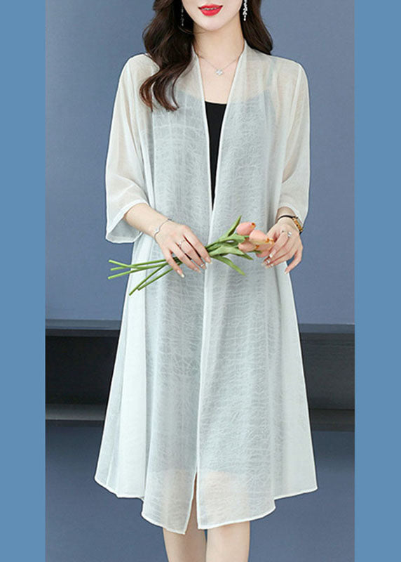 Loose White V Neck Solid Thin Silk Cardigans Summer