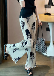 Loose White Wrinkled Print High Waist Cotton Crop Pants Spring